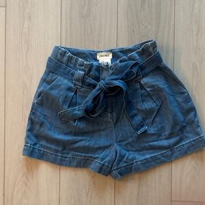 L'AGENCE High Waist Blue Shorts with Tie Belt